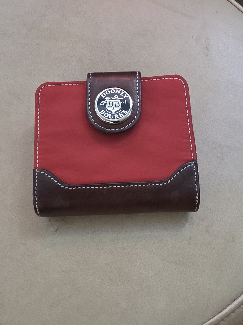 Dooney & Bourke Red and Brown Leather-Trim Wallet